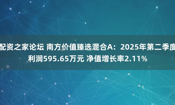 配资之家论坛 南方价值臻选混合A：2025年第二季度利润595.65万元 净值增长率2.11%