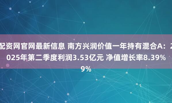 配资网官网最新信息 南方兴润价值一年持有混合A：2025年第二季度利润3.53亿元 净值增长率8.39%